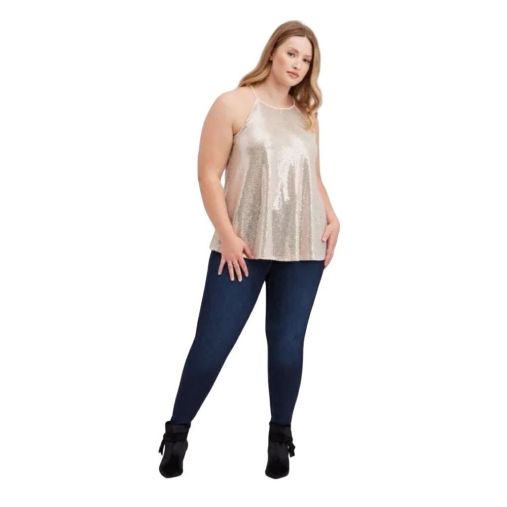 Torridโ Size 00 Sequins Gold Swing Sleeveless Tank Top